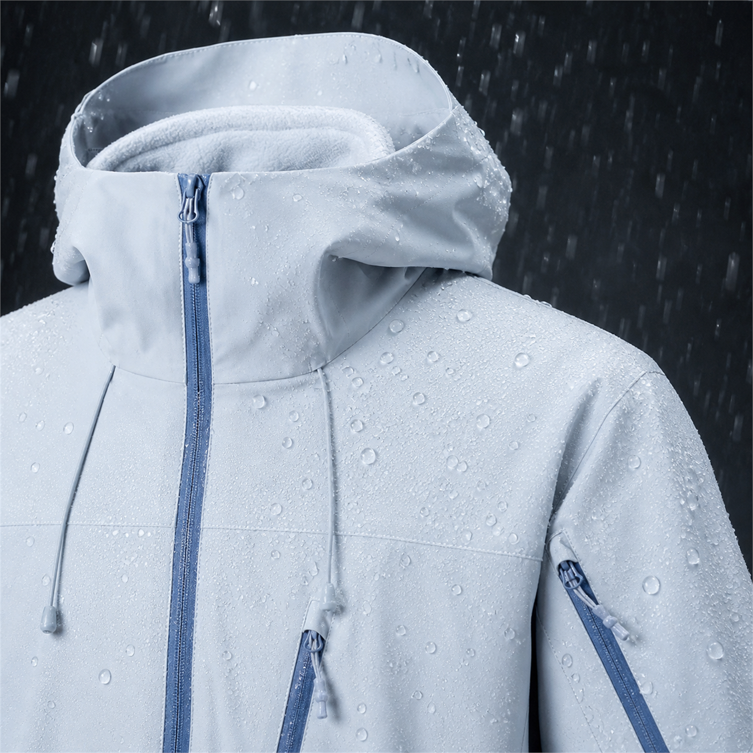 Water beading on the Kestrel jacket's water-resistant outer shell