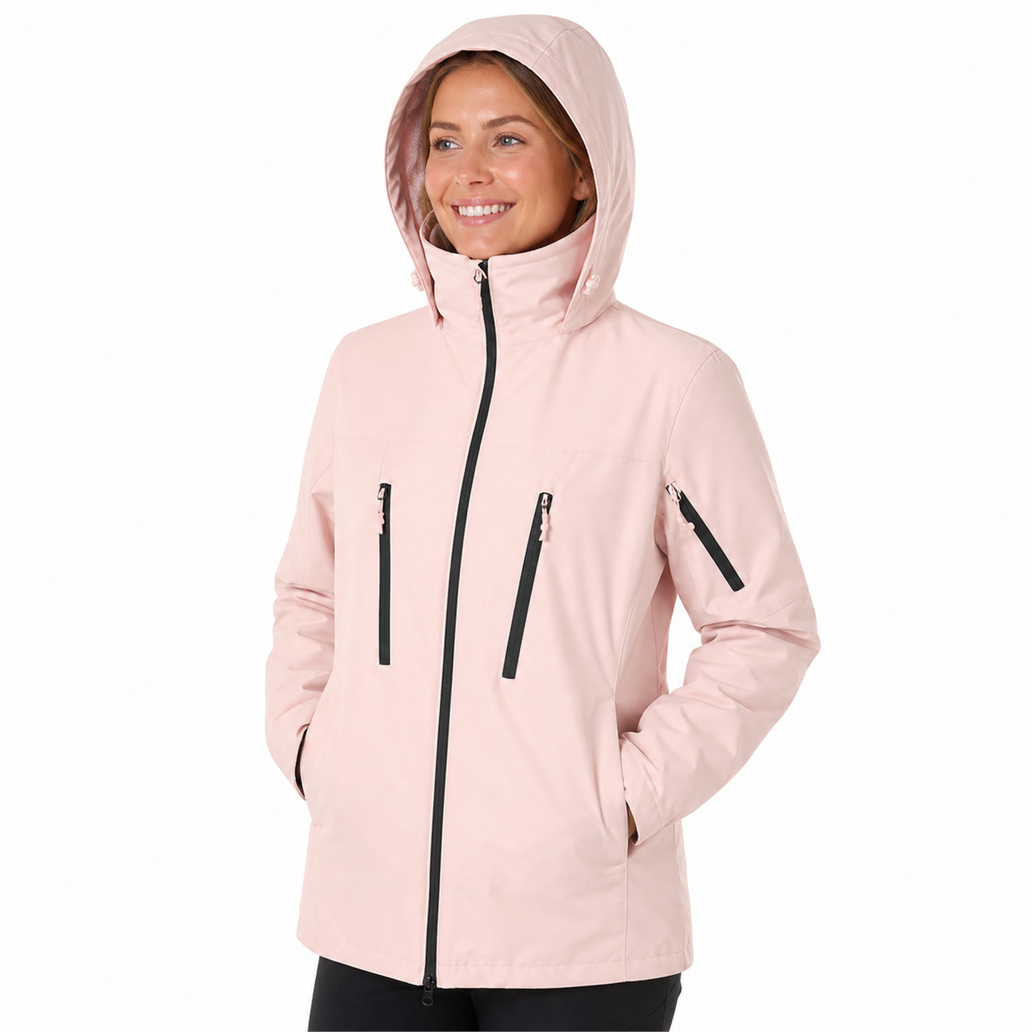 Women's Kestrel 3-in-1 jacket in blush pink with hood up