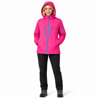 Women's Kestrel 3-in-1 jacket in hot pink with hood up
