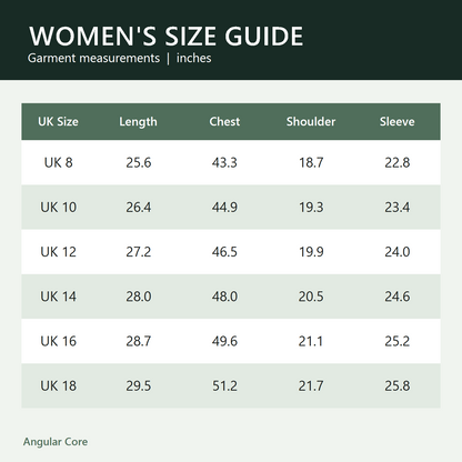 Women's Kestrel jacket UK size guide in inches