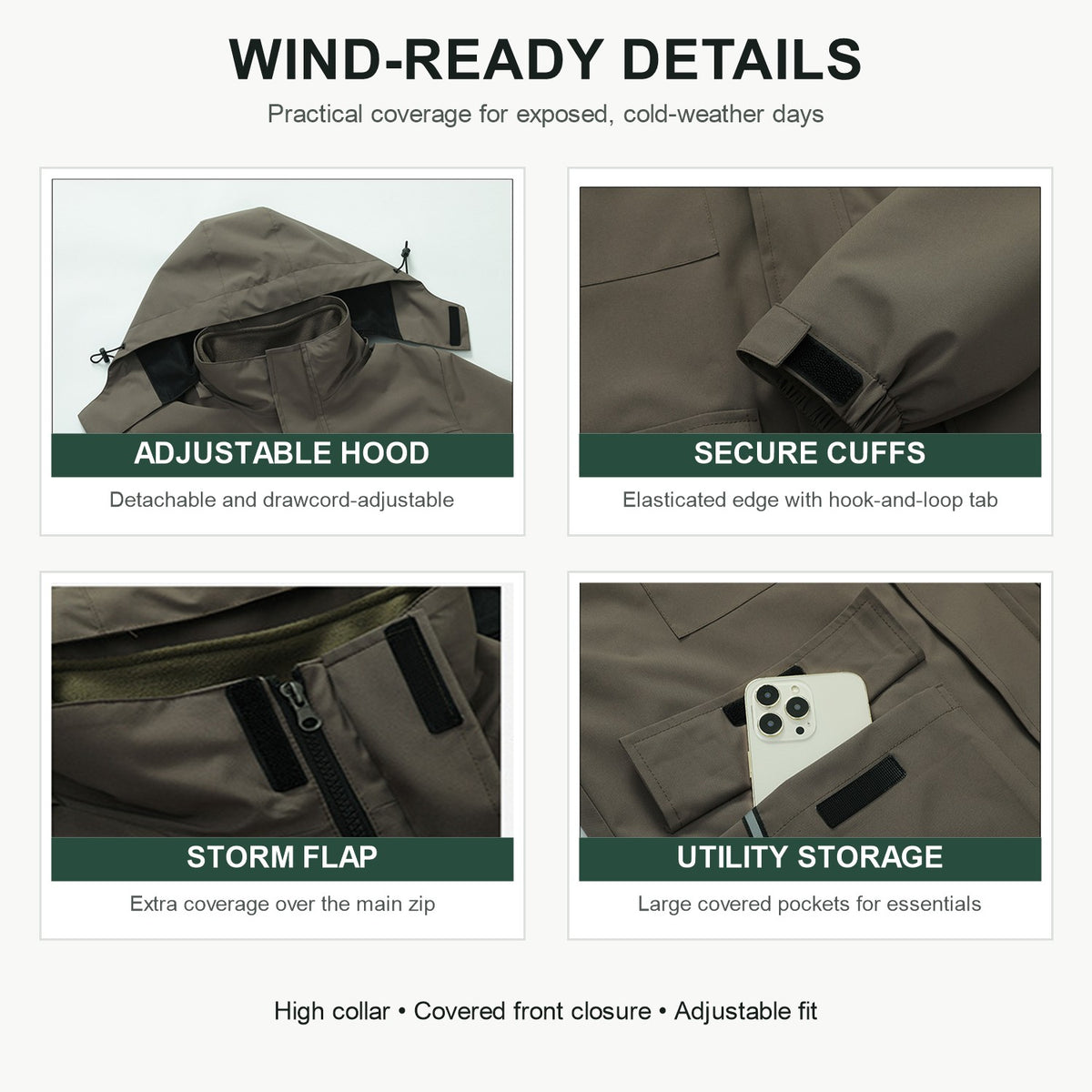 Ribble jacket wind-ready hood cuff storm flap and storage details