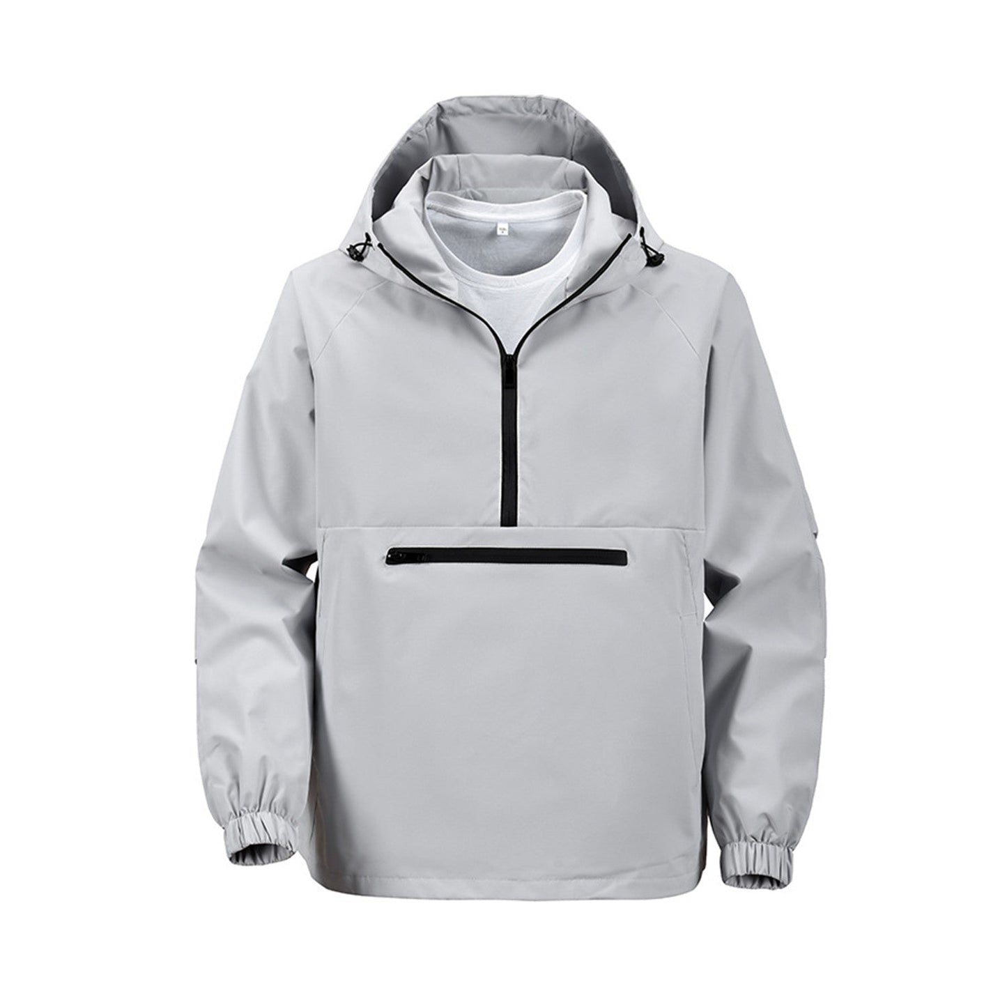 Rivington men's hooded smock jacket in Light Grey, front view