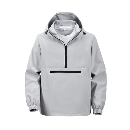 Rivington men's hooded smock jacket in Light Grey, front view