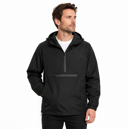 Rivington black men's smock jacket on model