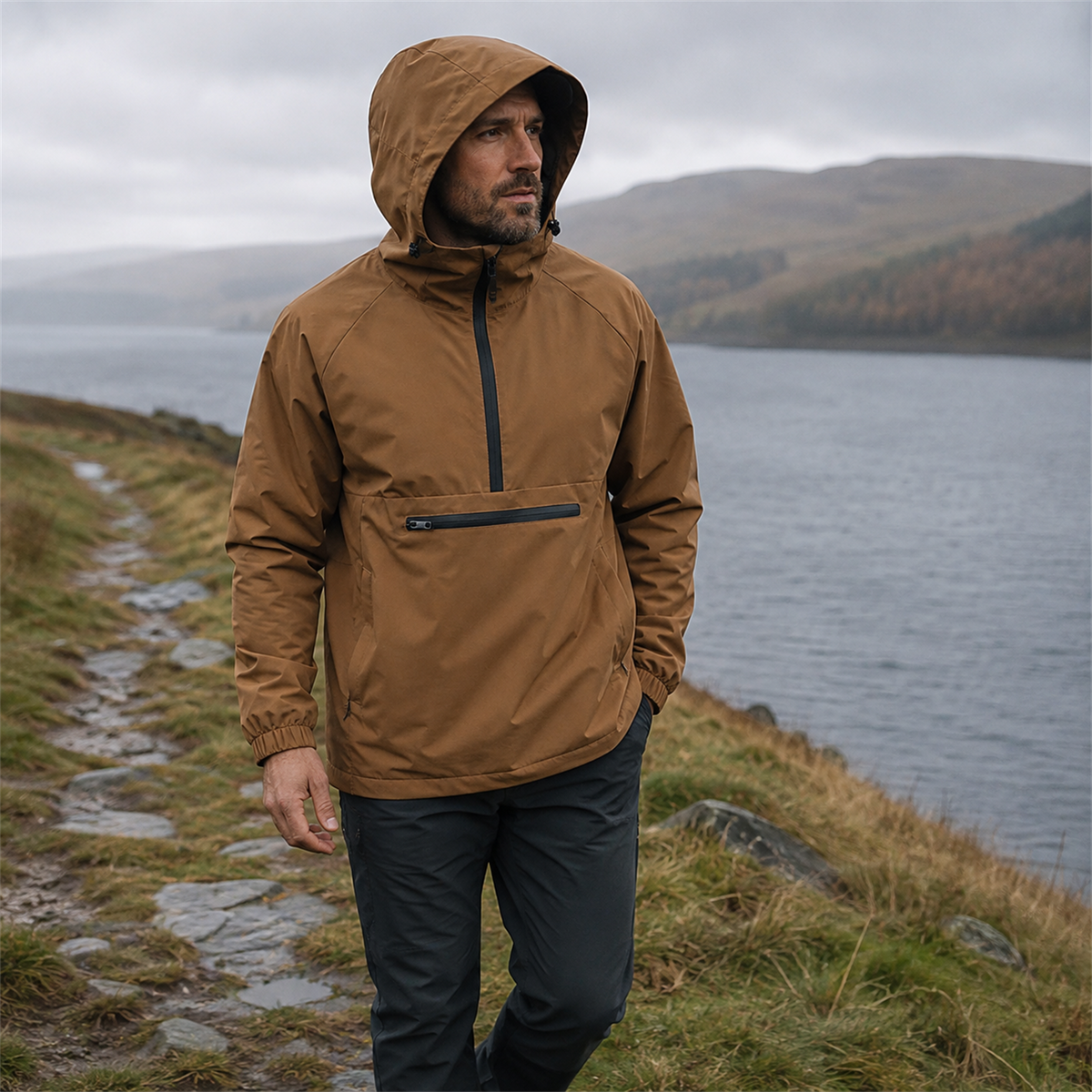 Rivington caramel smock jacket in a British outdoor setting