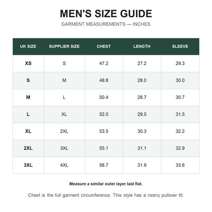 Arden men's smock jacket UK size guide in inches