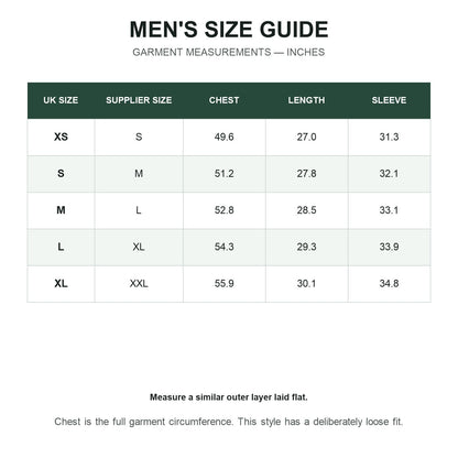 Grizedale men's smock size guide in inches