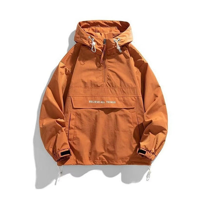 Haworth windproof smock jacket in Caramel on white
