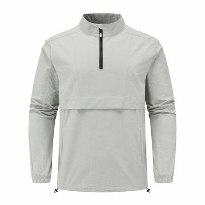 Eskdale men's lightweight half-zip smock - light grey front