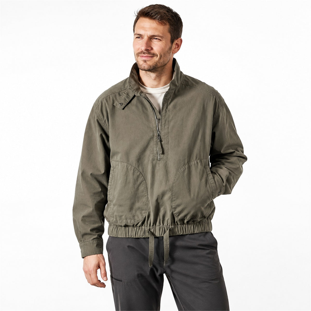 Dentdale men's cotton utility smock - olive model white