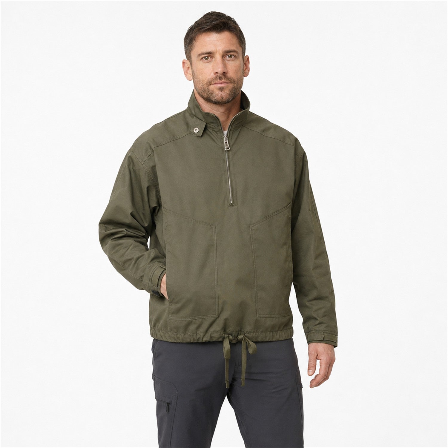 Weardale men's half-zip utility smock - olive model white