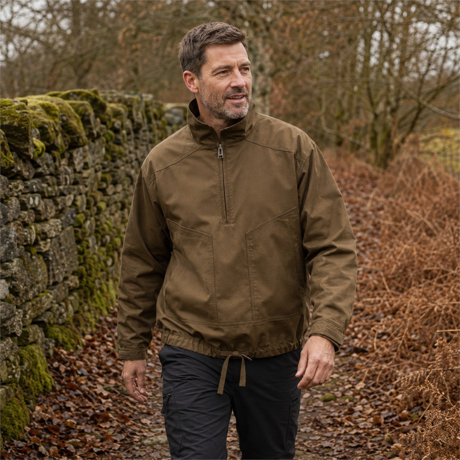 Weardale men's half-zip utility smock - brown outdoor