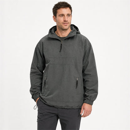 Calderdale men's hooded utility smock - grey model white