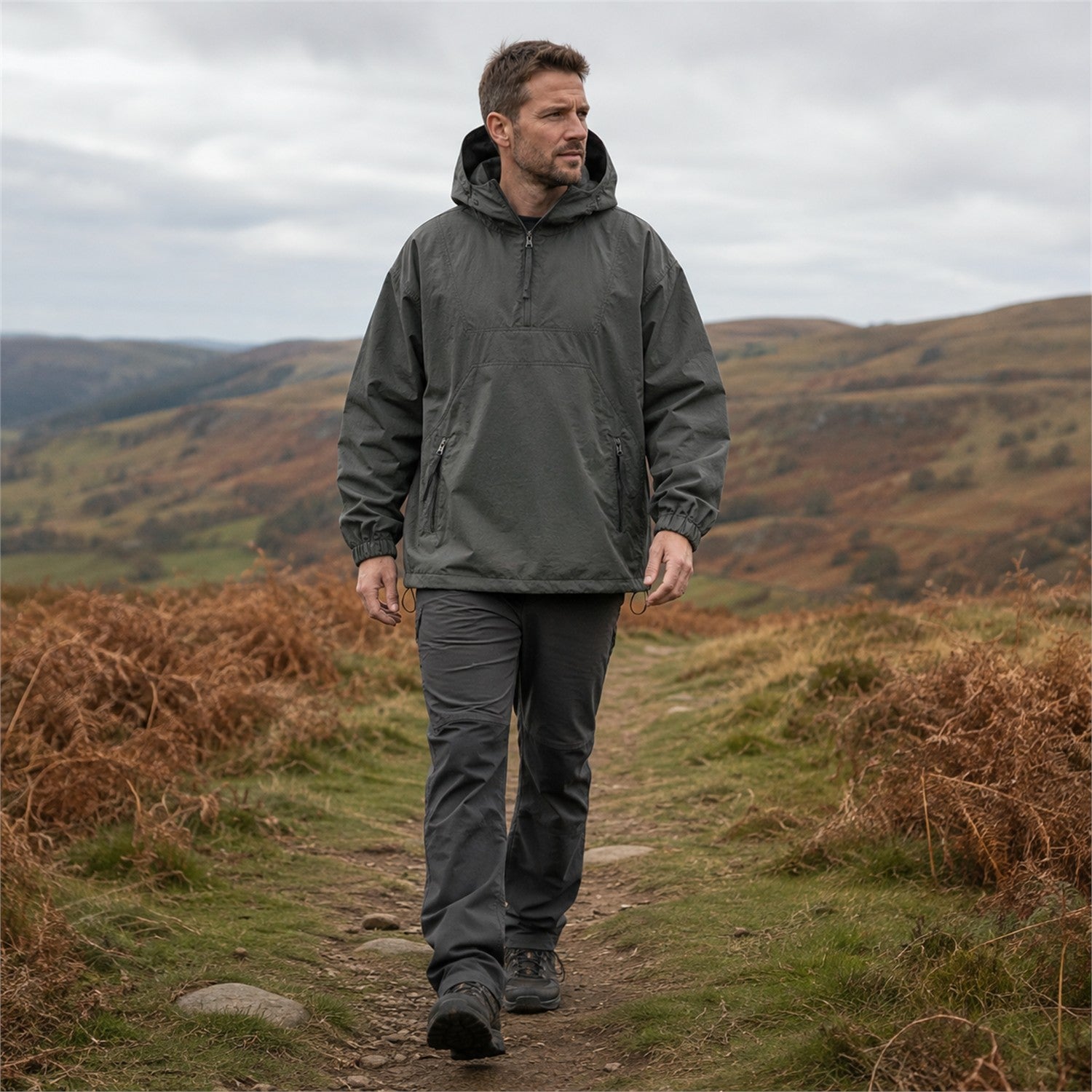 Calderdale men's hooded utility smock - grey outdoor