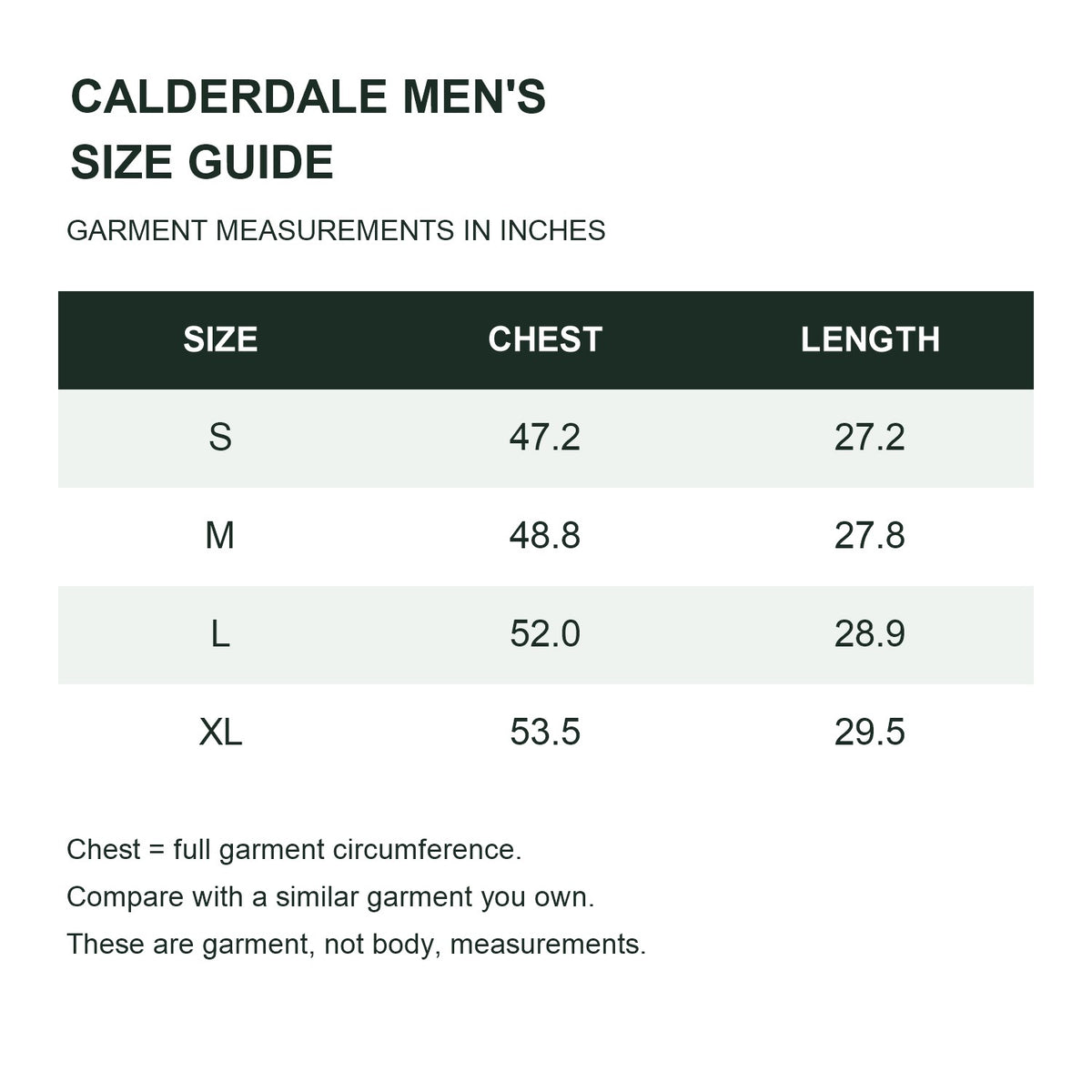 Calderdale men's hooded utility smock - size guide