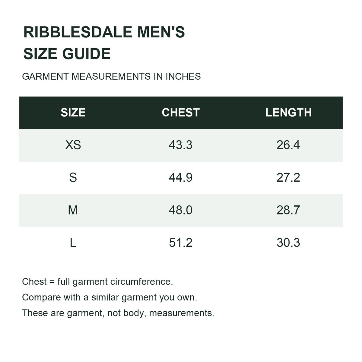 Ribblesdale men's hooded utility smock - size guide