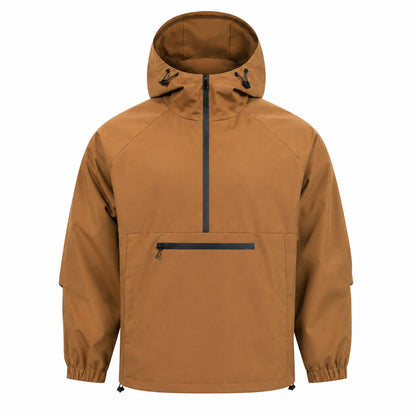 Nidderdale men's hooded half-zip smock - brown front