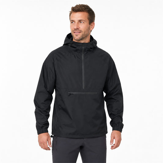 Nidderdale men's hooded half-zip smock - black model white