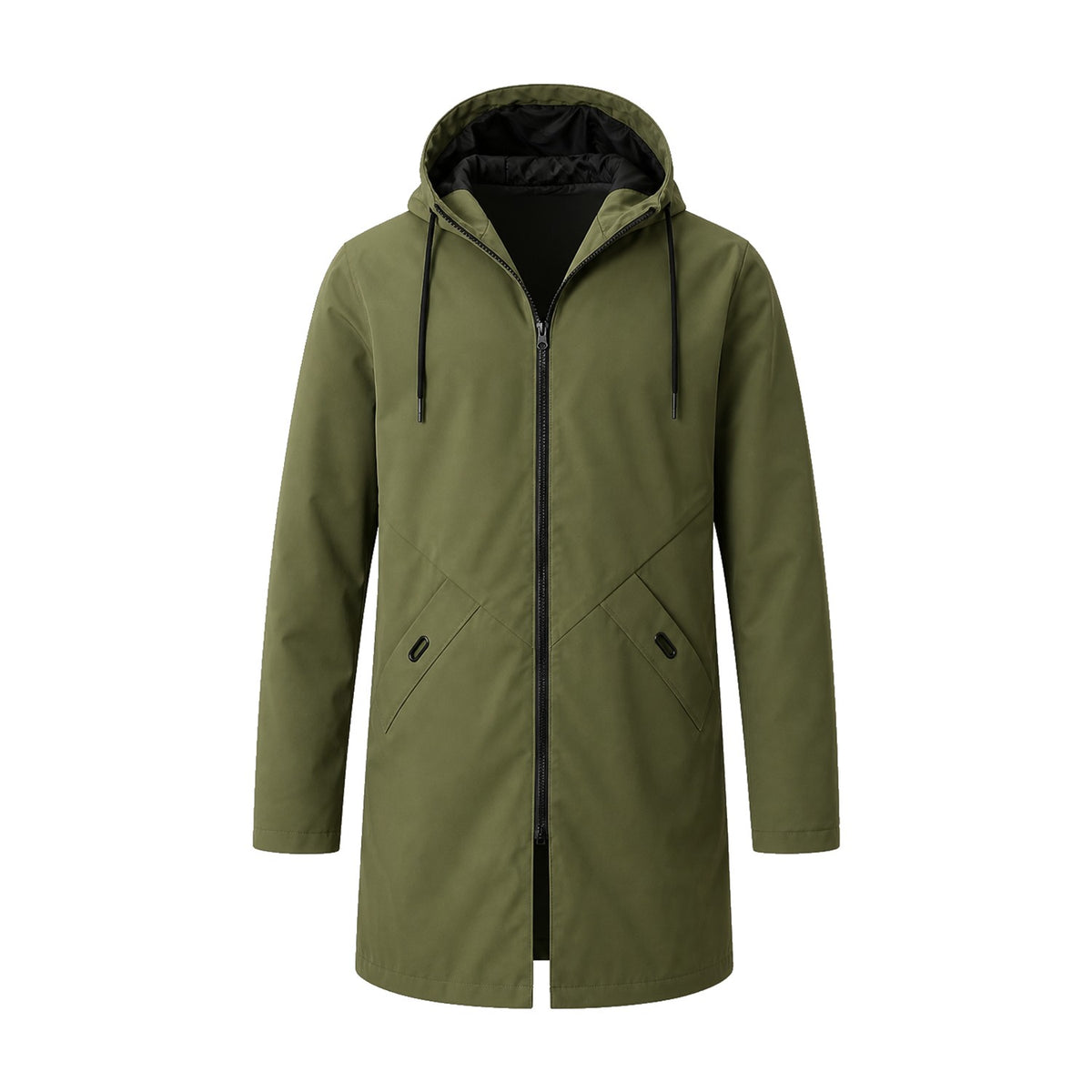 Moorland men's longline hooded windbreaker jacket — army green front