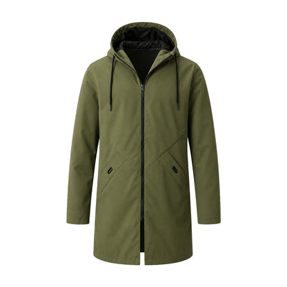 Moorland men's longline hooded windbreaker jacket — army green front