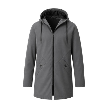 Moorland men's longline hooded windbreaker jacket — charcoal grey front