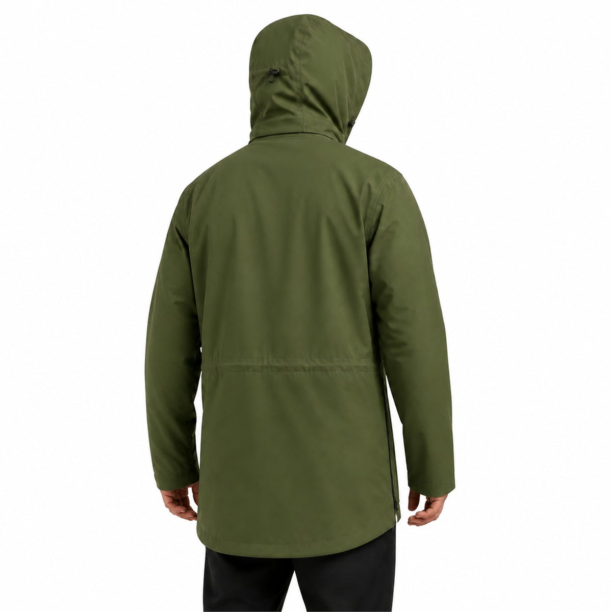 Moorland men's longline hooded windbreaker jacket — army green back