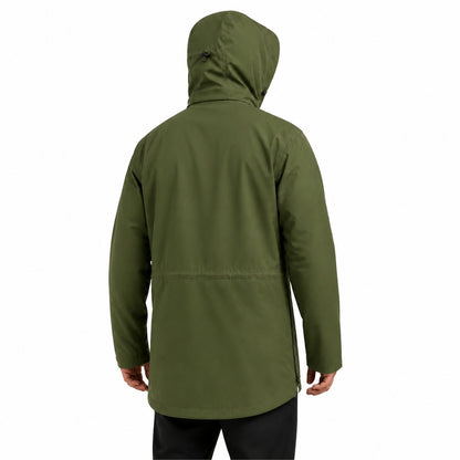Moorland men's longline hooded windbreaker jacket — army green back