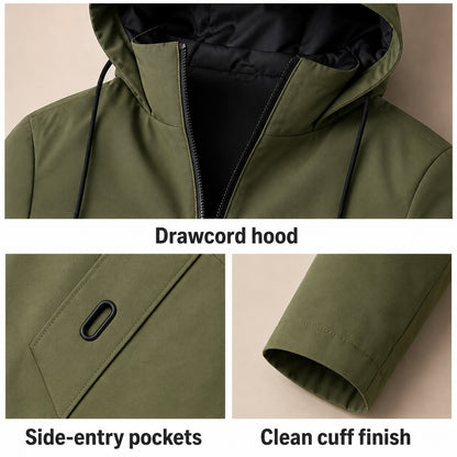Moorland men's longline hooded windbreaker jacket — details