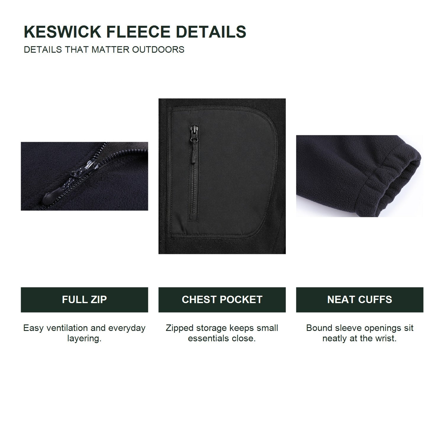 Keswick men's fleece midlayer - feature details