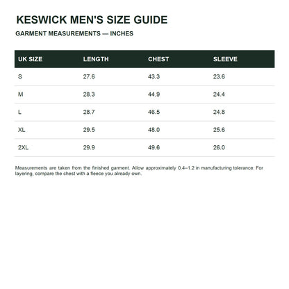 Keswick men's fleece midlayer - size guide