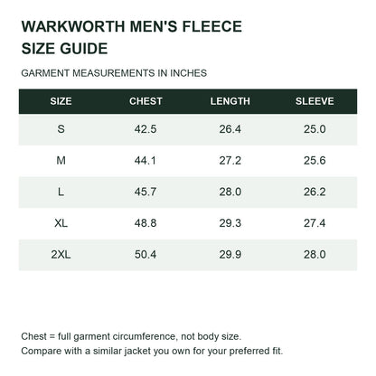 Warkworth fleece midlayer — men size guide