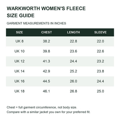 Warkworth fleece midlayer — women size guide