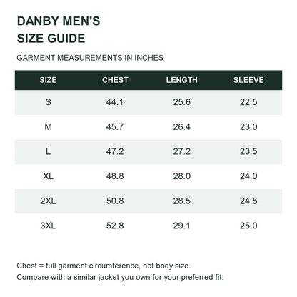 Danby lightweight hooded down jacket — men size guide