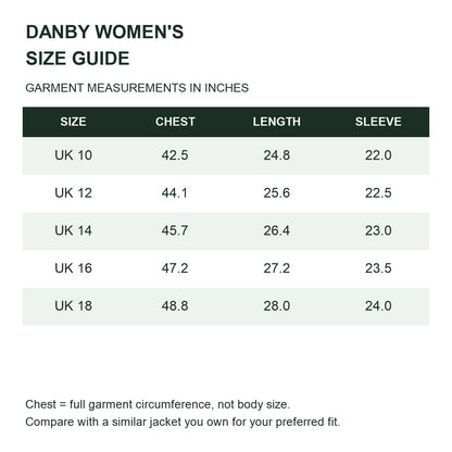 Danby lightweight hooded down jacket — women size guide