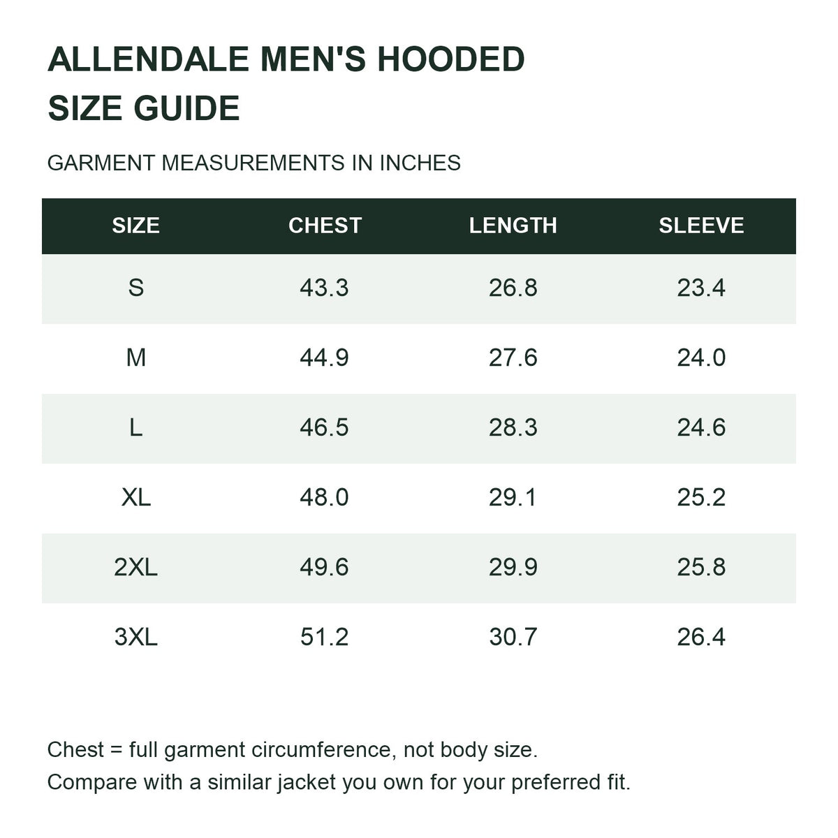 Allendale hooded softshell jacket — hood men size guide