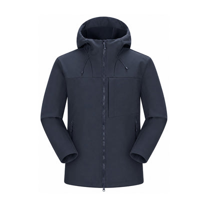 Allendale hooded softshell jacket — hood navy front