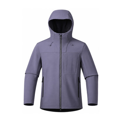 Allendale hooded softshell jacket — hood purple front