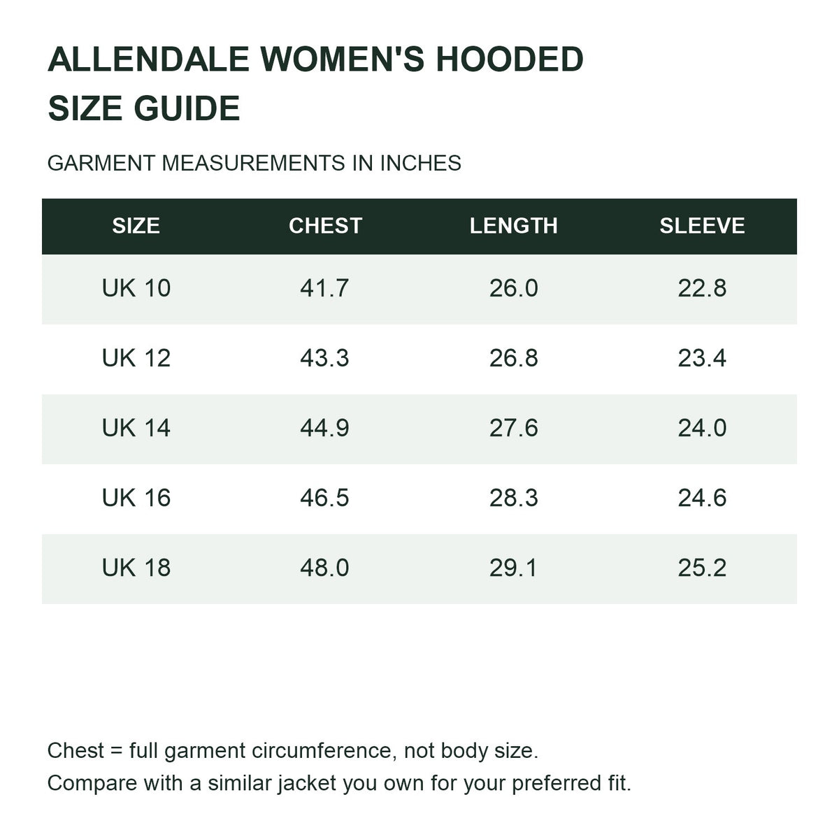 Allendale hooded softshell jacket — hood women size guide