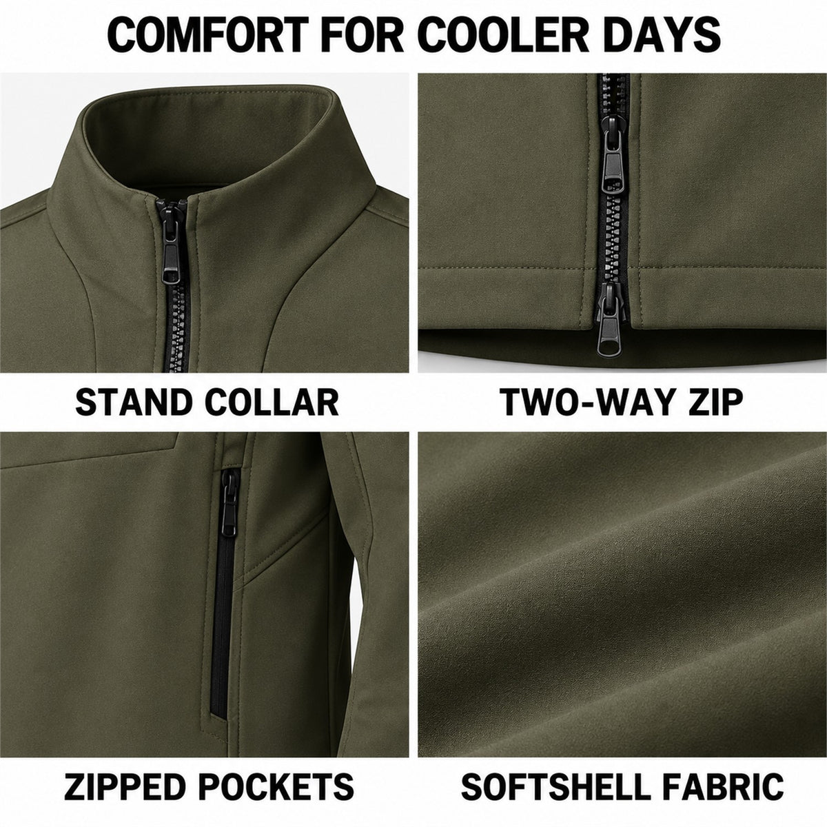 Allendale stand-collar softshell jacket — stand details