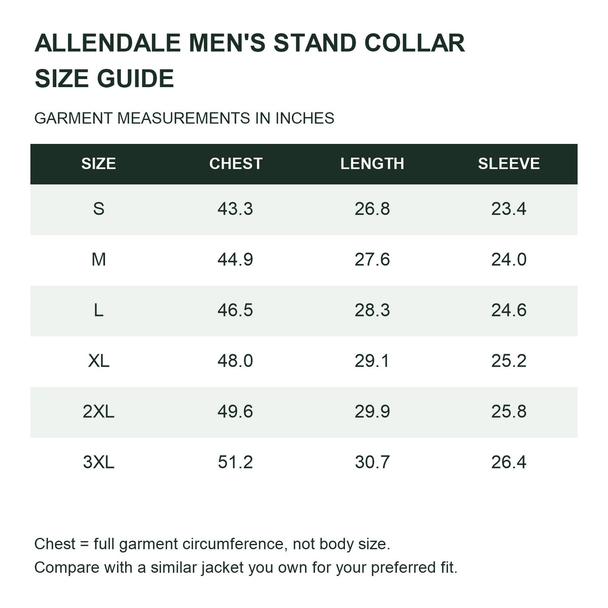 Allendale stand-collar softshell jacket — stand men size guide