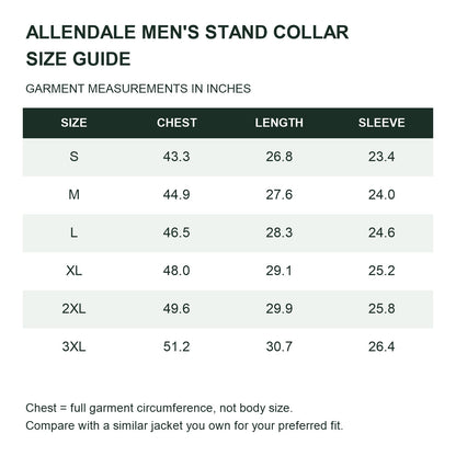 Allendale stand-collar softshell jacket — stand men size guide