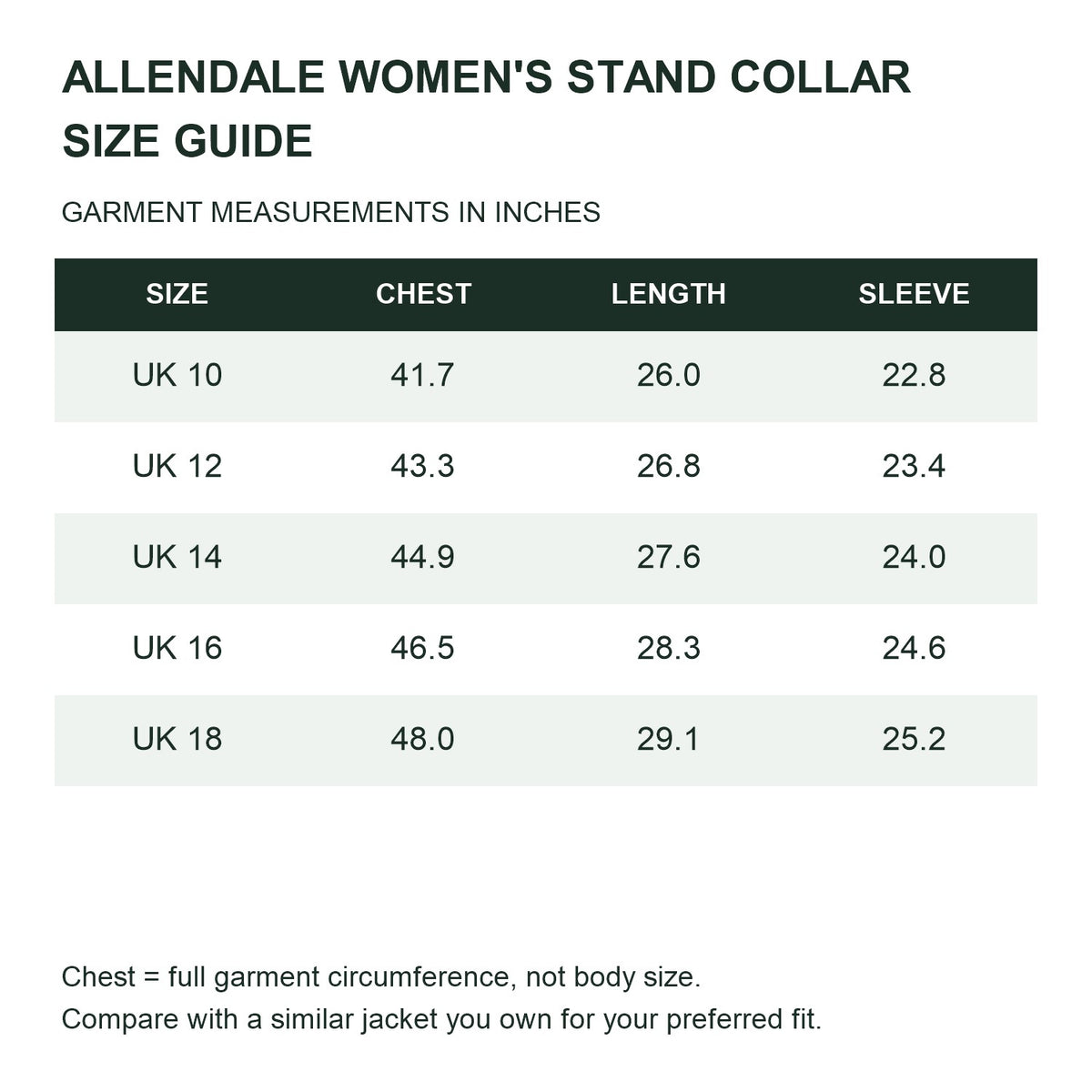 Allendale stand-collar softshell jacket — stand women size guide