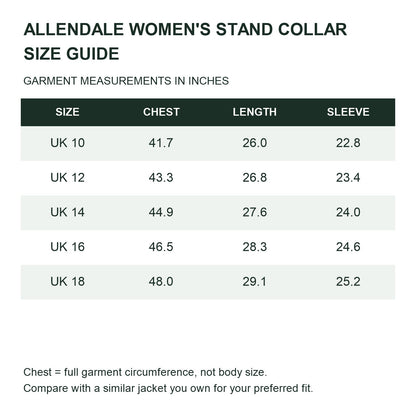 Allendale stand-collar softshell jacket — stand women size guide