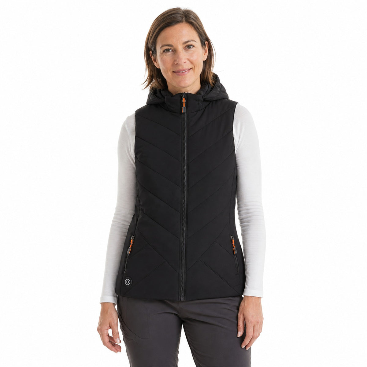 Teesdale women's heated hooded gilet — black model white