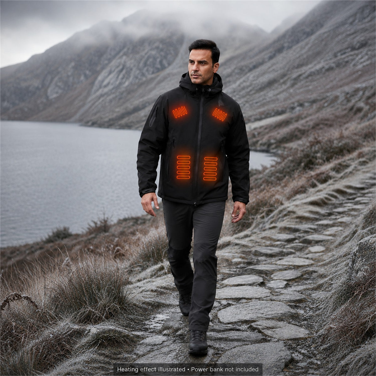 Swaledale men outdoor heated - heating effect illustrated; power bank not included