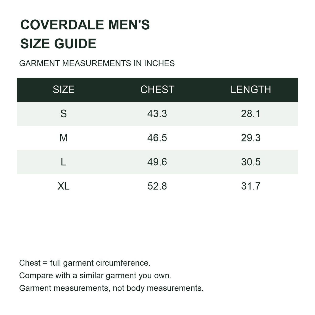 Coverdale men's hooded utility jacket — size guide