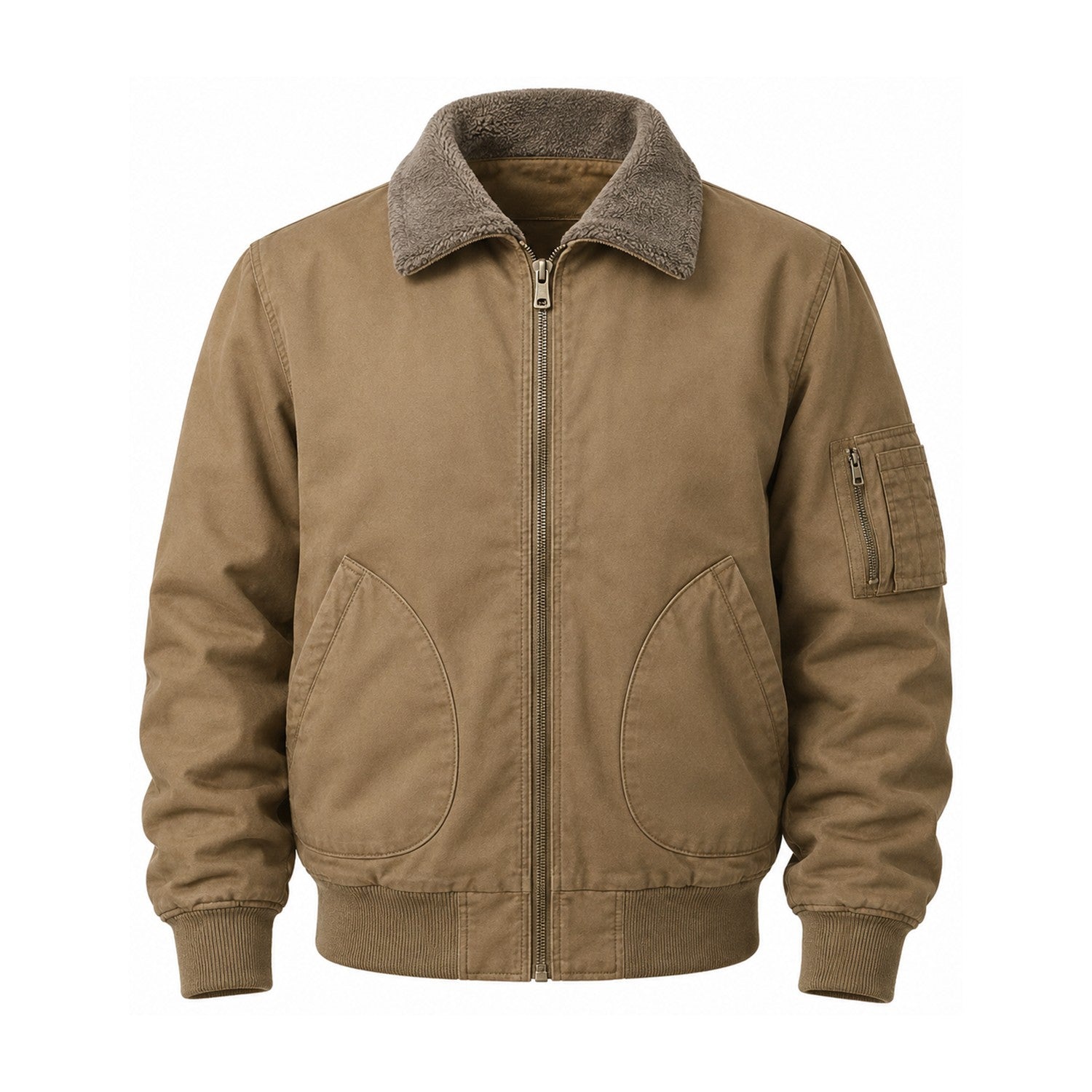 Airedale men's cotton fleece-lined bomber jacket — khaki front