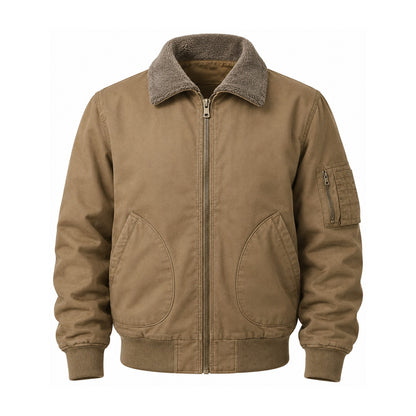 Airedale men's cotton fleece-lined bomber jacket — khaki front