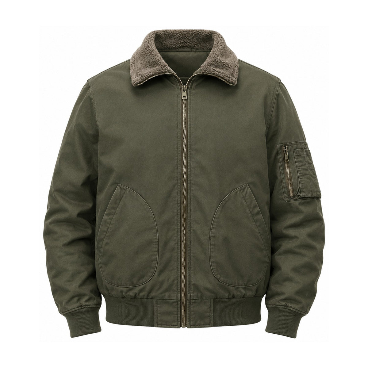 Airedale men's cotton fleece-lined bomber jacket — olive front