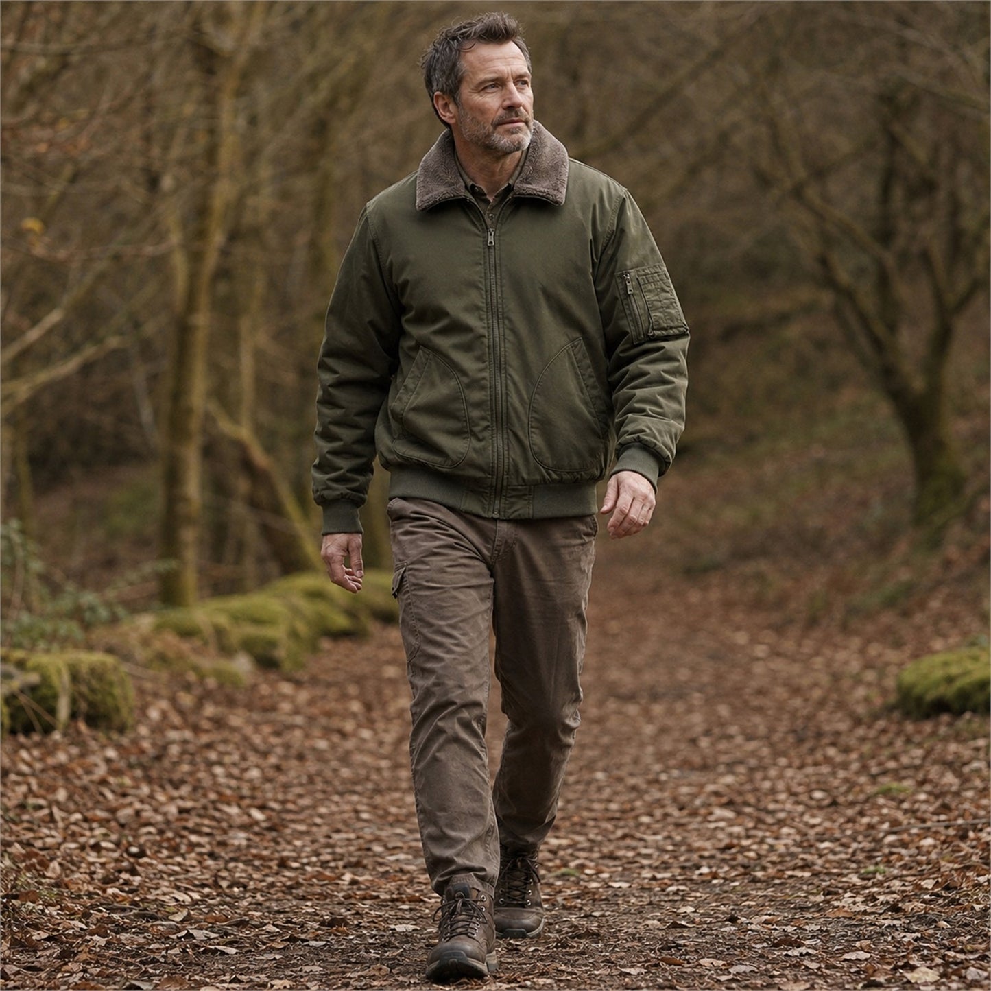Airedale men's cotton fleece-lined bomber jacket — olive outdoor